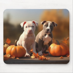 Alfombrilla De Ratón Puppy Pitbull Calabaza deslumbrante de otoño