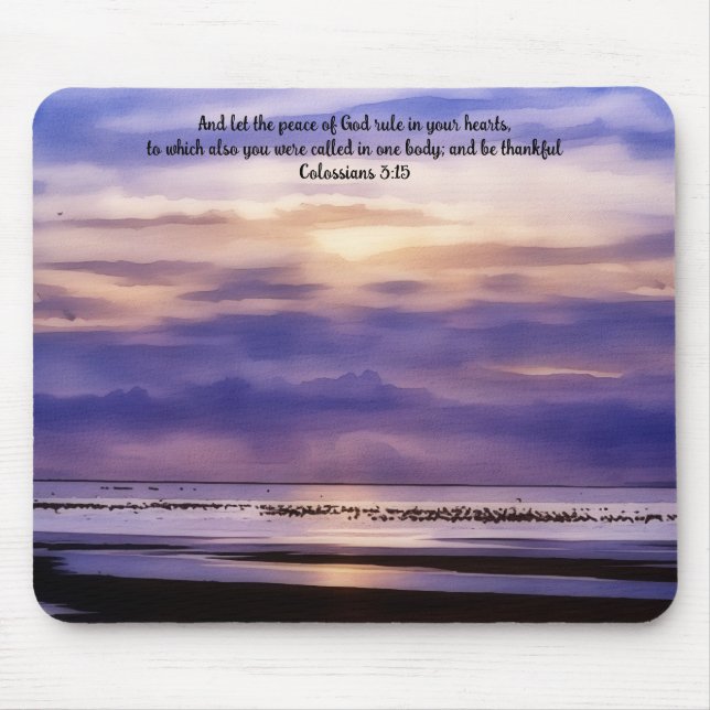 Alfombrilla De Ratón Purple Beach Sunset Art Bible Verse Mouse Pad (Frente)