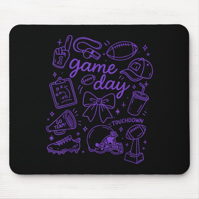 Alfombrilla De Ratón Purple Coquette Bow Cheer Game Day Doodle Touchdow (Frente)