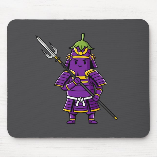 Alfombrilla De Ratón Purple Eggplant Samurai Warrior with Spear Illustr (Frente)