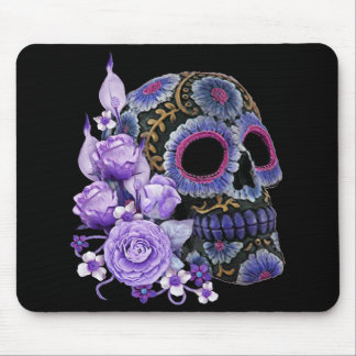 Alfombrilla De Ratón Purple Floral Black Sugar Skull Day Of The Dead