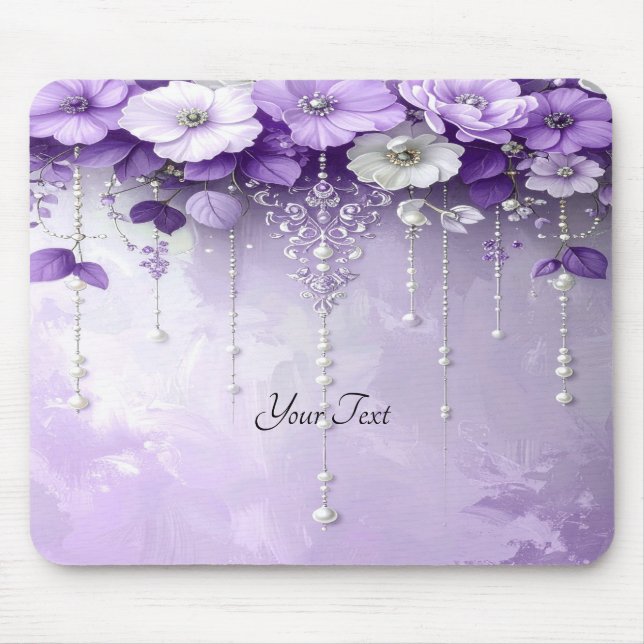 Alfombrilla De Ratón Purple Flowers with Dangling Pearls Mousepad (Frente)
