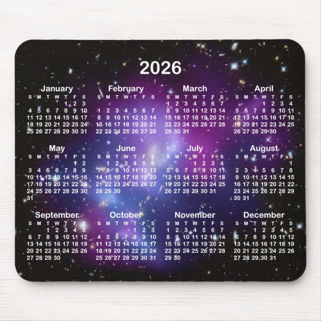 Alfombrilla De Ratón Purple Galaxy Cluster Celestial 2026 Calendar (Frente)