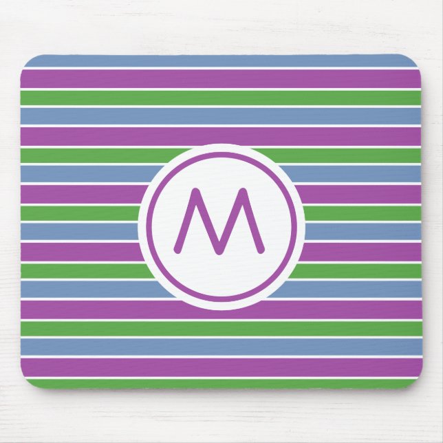 Alfombrilla De Ratón Purple Green Blue Striped Monogram (Frente)