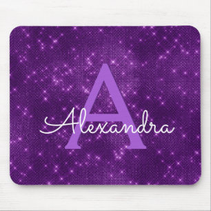 Alfombrilla De Ratón Purple Sparkle Monograma moderno Mousepad
