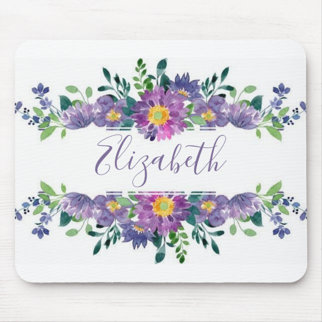 Alfombrilla De Ratón Púrpura acuarela floral personalizada (Frente)