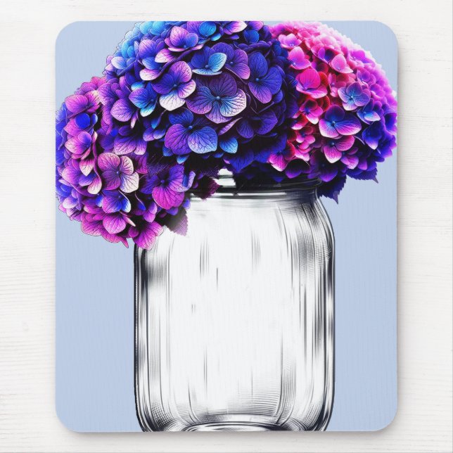 Alfombrilla De Ratón Púrpura violeta Azul violeta Pink Hydrangea Floral (Frente)