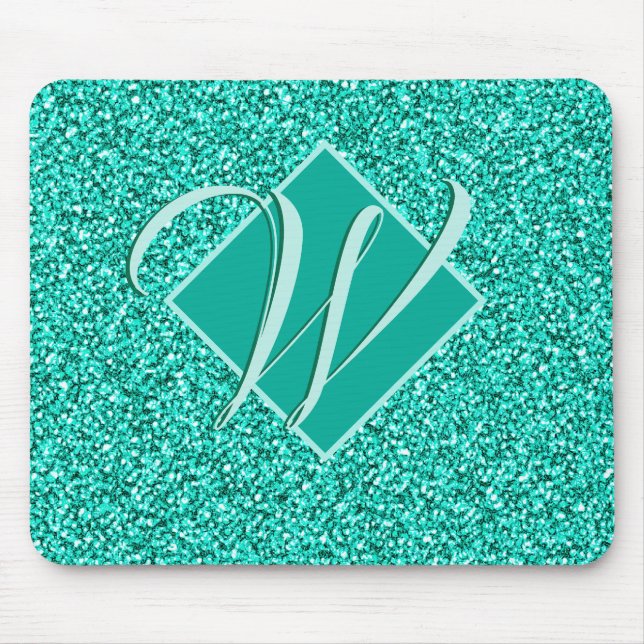 Alfombrilla De Ratón Purpurina azul Sparkle Glam Turquoises Monogramado (Frente)