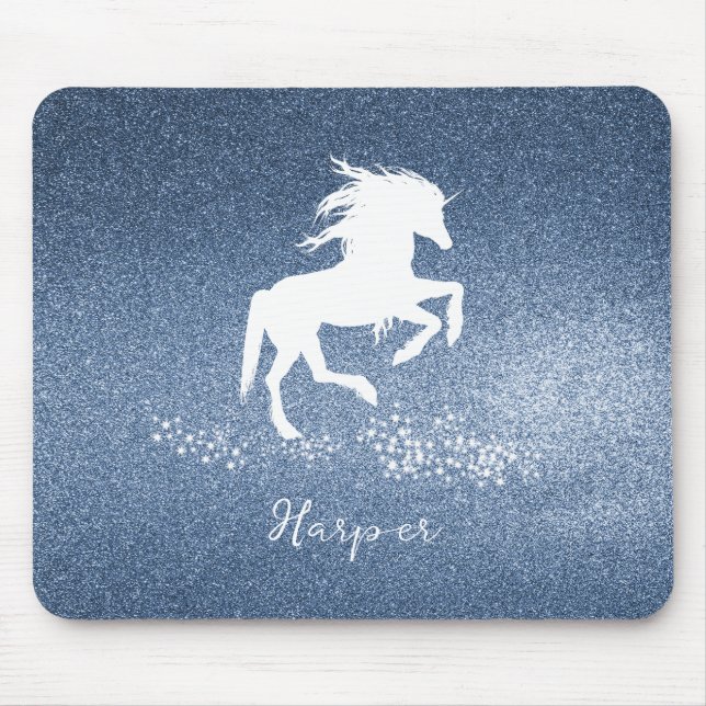 Alfombrilla De Ratón Purpurina azul Unicorn (Frente)