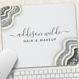 Alfombrilla De Ratón Purpurina Blanco Y Negro Agate Geode Luxe Moda