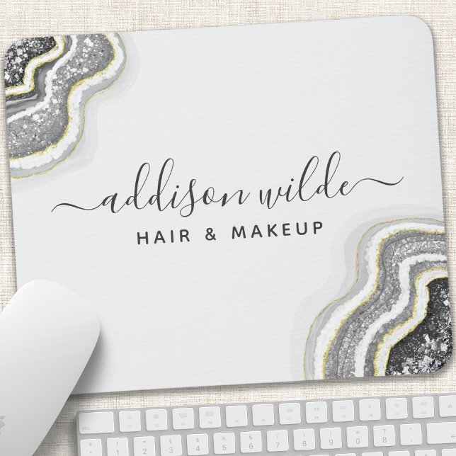 Alfombrilla De Ratón Purpurina Blanco Y Negro Agate Geode Luxe Moda (Subido por el creador)