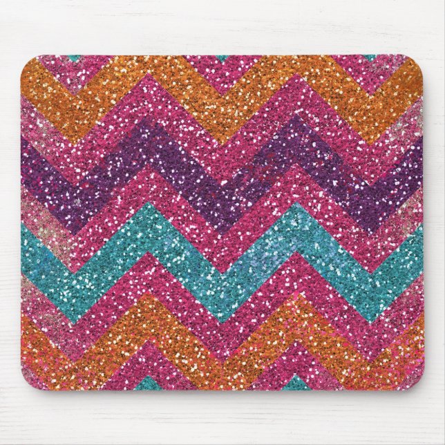 Alfombrilla De Ratón Purpurina Chevron Naranja rosa morado Verde azulad (Frente)