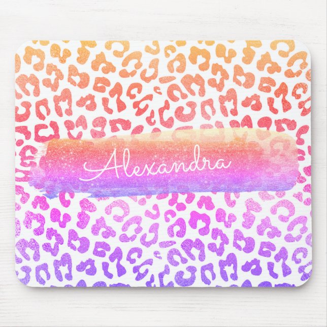 Alfombrilla De Ratón Purpurina de chita dorada, rosa y púrpura (Frente)