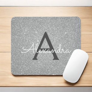 Alfombrilla De Ratón Purpurina de espuma plateada Monograma Nombre Mous