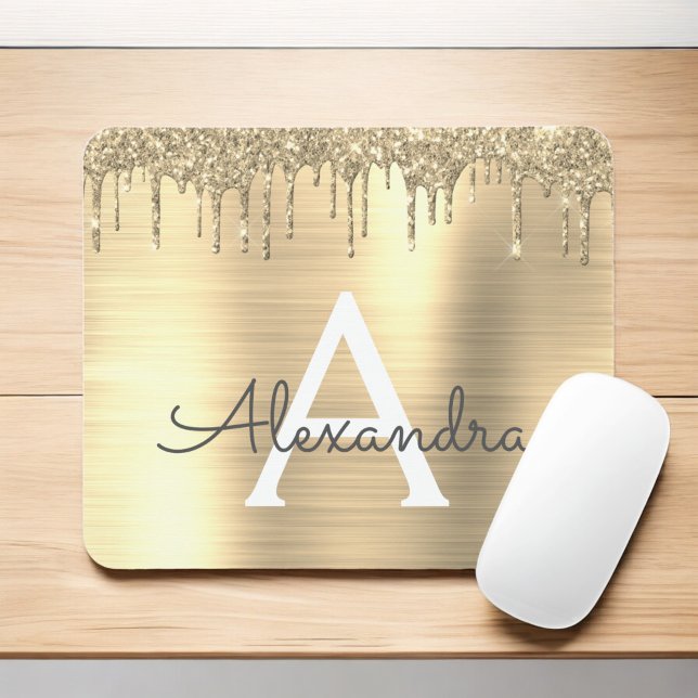 Alfombrilla De Ratón Purpurina de oro Cepillado nombre de monograma Met (Subido por el creador)