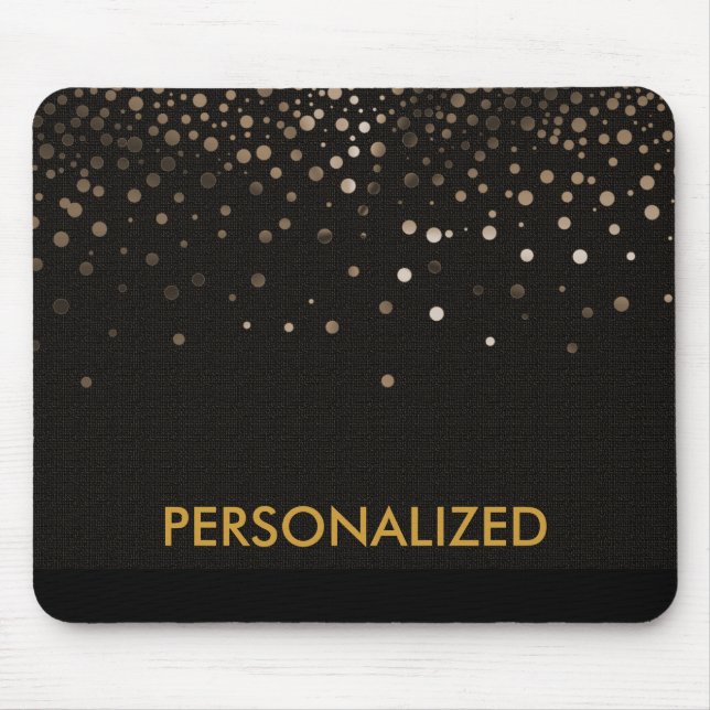 Alfombrilla De Ratón Purpurina de oro negro Confetti Faux personalizado (Frente)