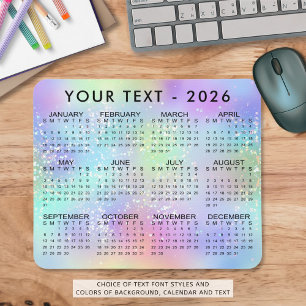 Alfombrilla De Ratón purpurina del arcoiris del calendario 2026