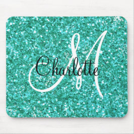 Alfombrilla De Ratón purpurina espumoso verde azulado monogramado