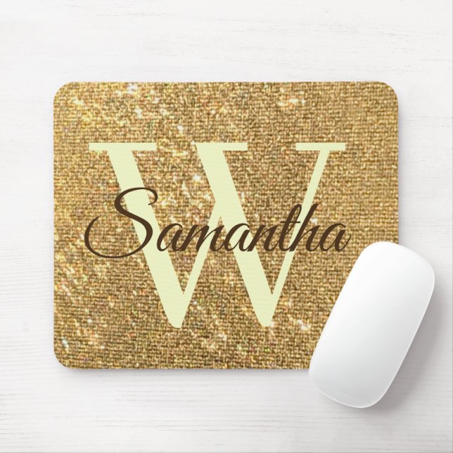 Alfombrilla De Ratón Purpurina Gold Frost Monogrammed (Con ratón)