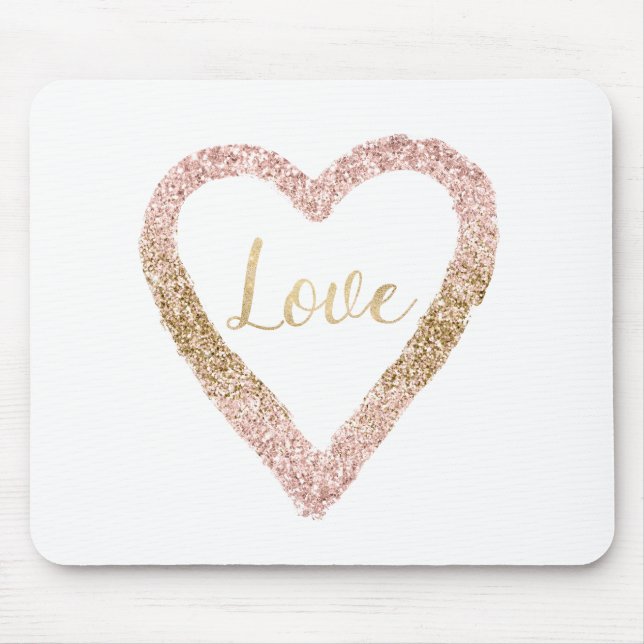Alfombrilla De Ratón Purpurina Oro Rosa Corazón de Amor (Frente)