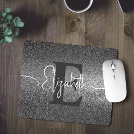 Alfombrilla De Ratón Purpurina plateado Monograma Nombre Almohadilla de