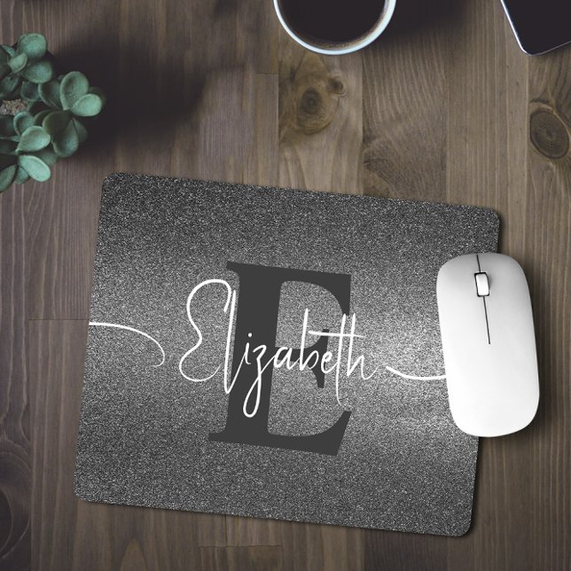 Alfombrilla De Ratón Purpurina plateado Monograma Nombre Almohadilla de (Subido por el creador)