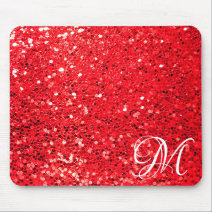 Alfombrilla De Ratón Purpurina rojo con monograma personal