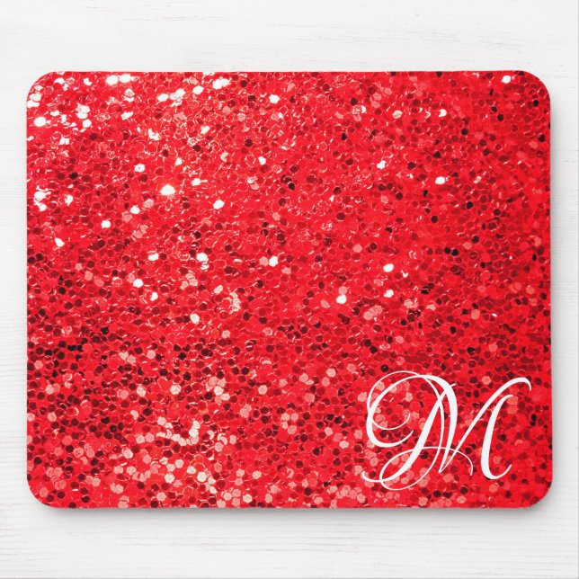 Alfombrilla De Ratón Purpurina rojo con monograma personal (Frente)