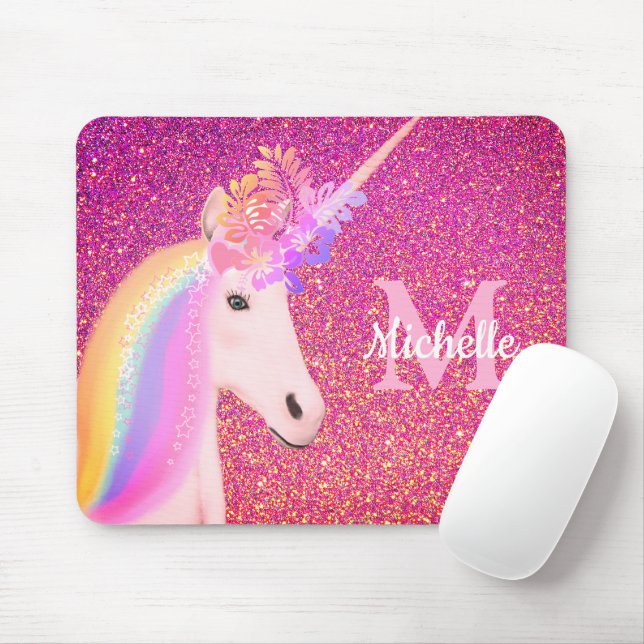 Alfombrilla De Ratón Purpurina rosa de unicornio corto Sparkle personal (Con ratón)