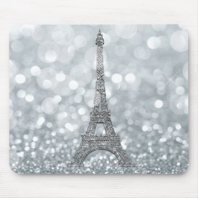 Alfombrilla De Ratón Purpurina Silver Sparkle Paris Eiffel Tower Glam (Frente)