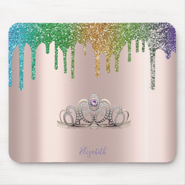 Alfombrilla De Ratón Purpurina Tiara moderno gotea oro Rosa (Frente)