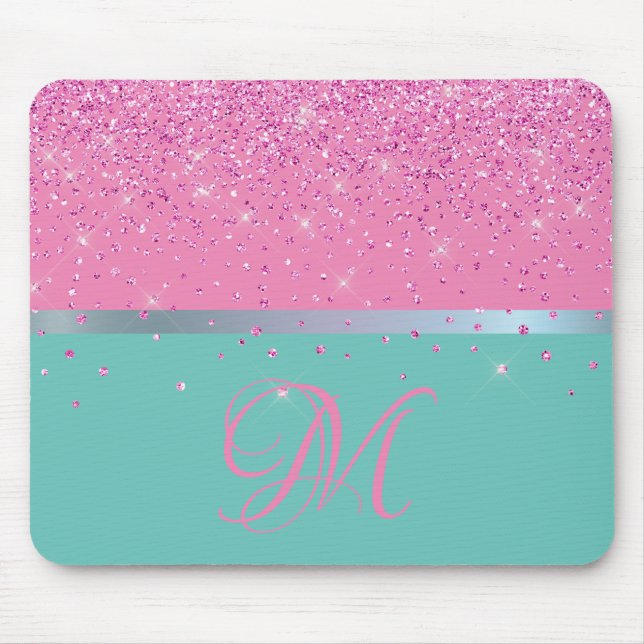 Alfombrilla De Ratón Purpurina verde azulado y rosa (Frente)