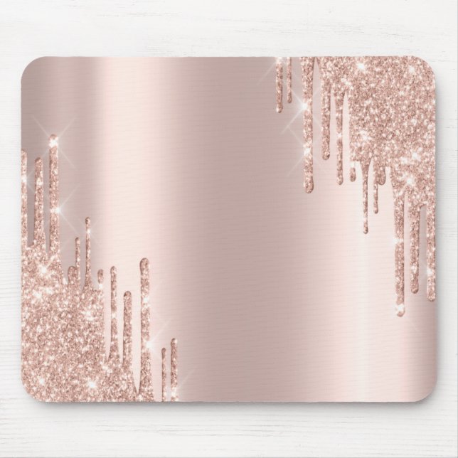 Alfombrilla De Ratón Purpurinas modernos gotean oro Rosa (Frente)