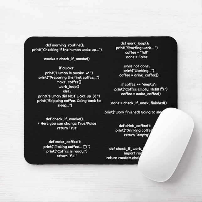Alfombrilla De Ratón Python morning_routine() Mouse Pad – Coders Gift (Con ratón)