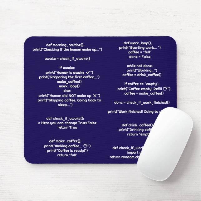 Alfombrilla De Ratón Python morning_routine() Mouse Pad – Coders Gift (Con ratón)
