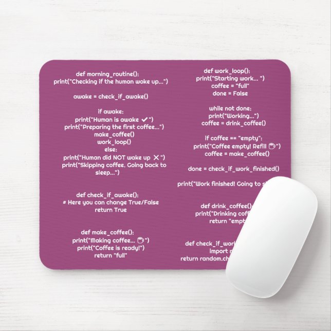 Alfombrilla De Ratón Python morning_routine() Mouse Pad – Coders Gift (Con ratón)