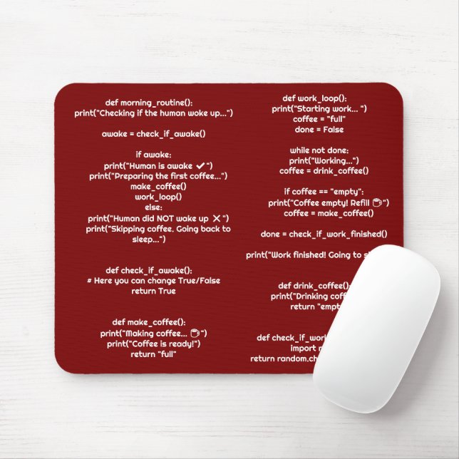 Alfombrilla De Ratón Python morning_routine() Mouse Pad – Coders Gift (Con ratón)