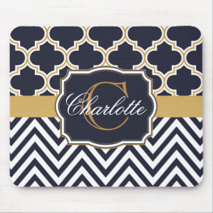 Alfombrilla De Ratón Quatrefoil Chevron Monograma