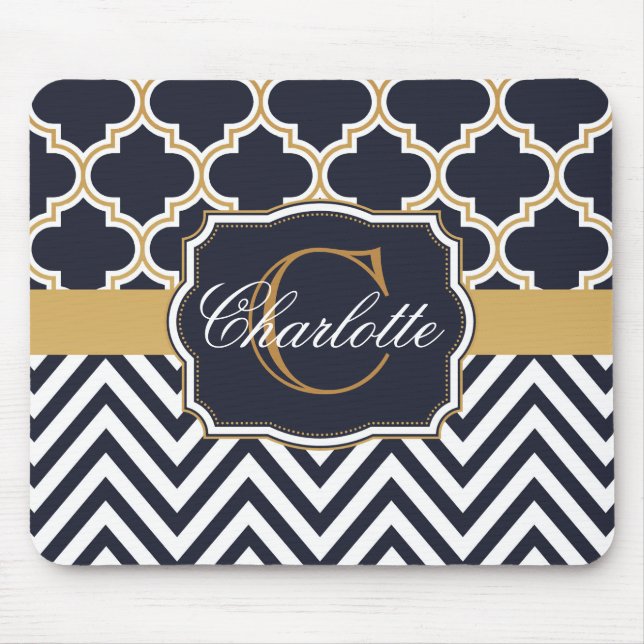 Alfombrilla De Ratón Quatrefoil Chevron Monograma (Frente)