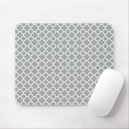 Alfombrilla De Ratón Quatrefoil gris y blanco