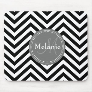 Alfombrilla De Ratón Quatrefoil Monogramado Black Gray Chevron