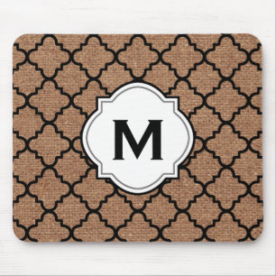 Alfombrilla De Ratón Quatrefoil negro en la arpillera rústica - moda
