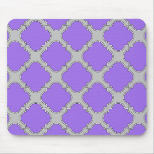 Alfombrilla De Ratón Quatrefoil púrpura y gris