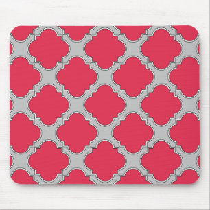 Alfombrilla De Ratón Quatrefoil rojo y gris