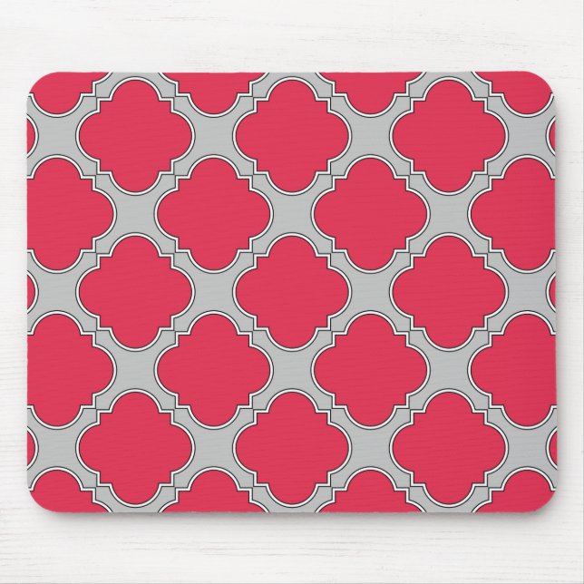 Alfombrilla De Ratón Quatrefoil rojo y gris (Frente)