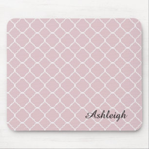 Alfombrilla De Ratón Quatrefoil rosa y blanco