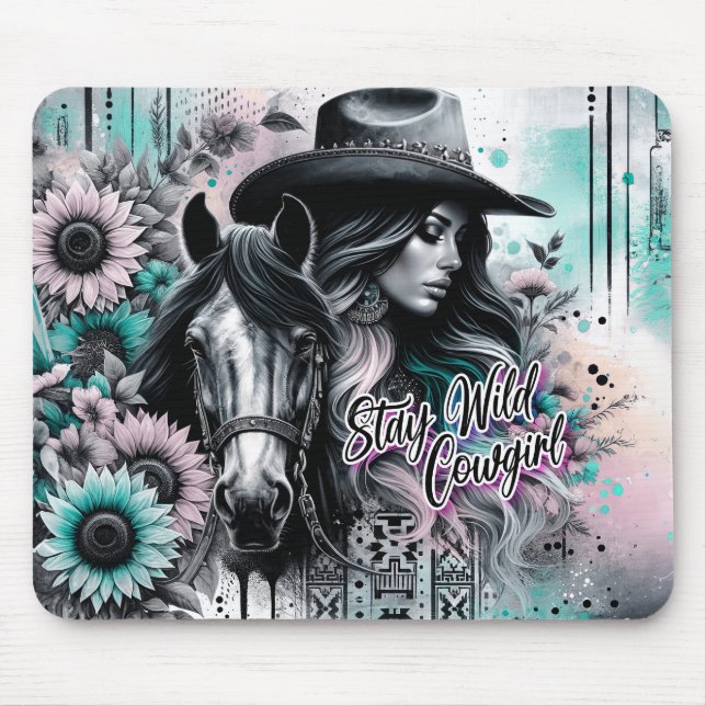 Alfombrilla De Ratón Quédese salvaje con cowgirl western (Frente)