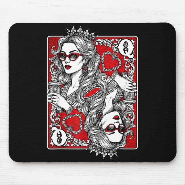 Alfombrilla De Ratón Queen Of Heart Playing Card Coffee Lover Gambling  (Frente)