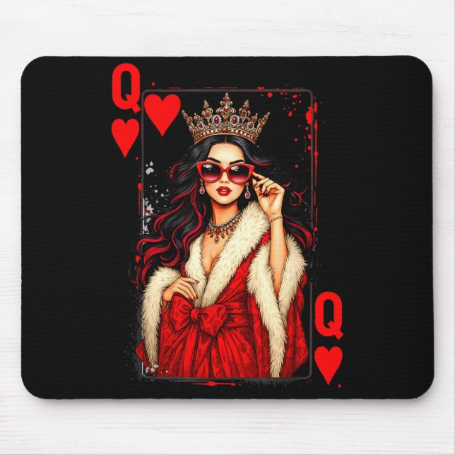 Alfombrilla De Ratón Queen Of Heart Playing Card Love Valentine Outfit  (Frente)