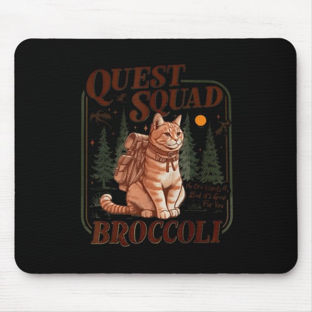 Alfombrilla De Ratón Quest Fantasy Squad Broccoli Funny Cat  (Frente)